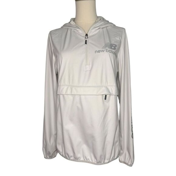 New Balance Women’s Small Windbreaker White Hooded Running Jacket 1/4 Zip - Picture 1 of 7